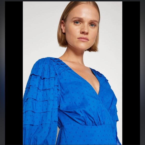 NWT Farm Rio Blue Ruffle Wrap Dress Size S - Picture 2 of 10